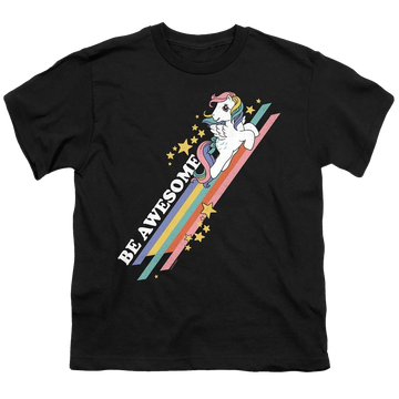 Black youth t-shirt for ages 8 to 12 with My Little Pony Classic Be Awesome graphic