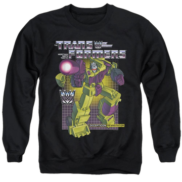 Black men's crewneck sweatshirt with Transformers Devastator graphic