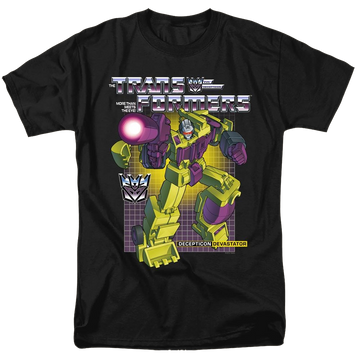 Black men's regular fit t-shirt with Transformers Devastator graphic