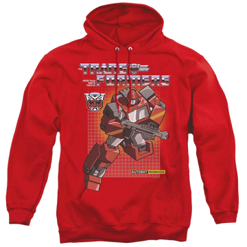 Red pullover hoodie with Transformers Ironhide graphic