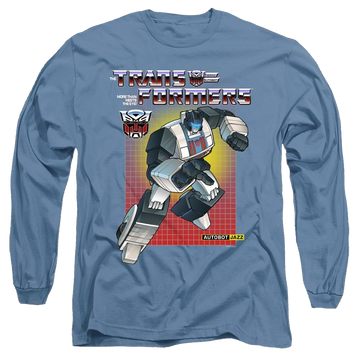 Carolina blue men's long sleeve t-shirt with Transformers Jazz graphic