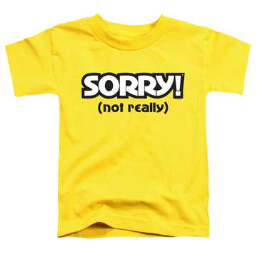 Yellow toddler t-shirt with Game of Sorry Not Really graphic