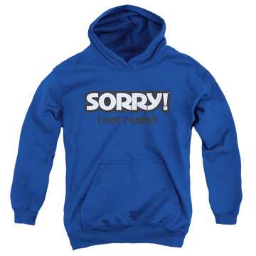 Royal youth hoodie for ages 8 to 12 with Game of Sorry Not Really graphic