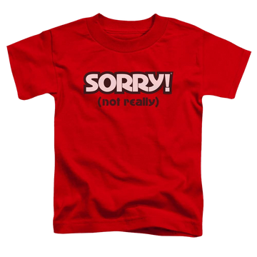 Red toddler t-shirt with Game of Sorry Not Really graphic