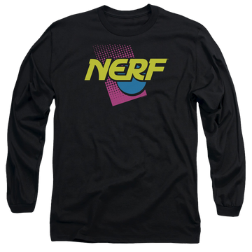 Black men's long sleeve t-shirt with Nerf 90S Logo graphic
