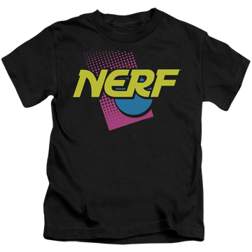 Black kid's t-shirt for ages 4 to 7 with Nerf 90S Logo graphic