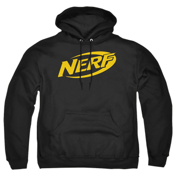 Black pullover hoodie with Nerf Logo graphic