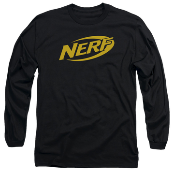 Black men's long sleeve t-shirt with Nerf Logo graphic