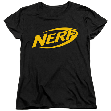 Black women's t-shirt with Nerf Logo graphic