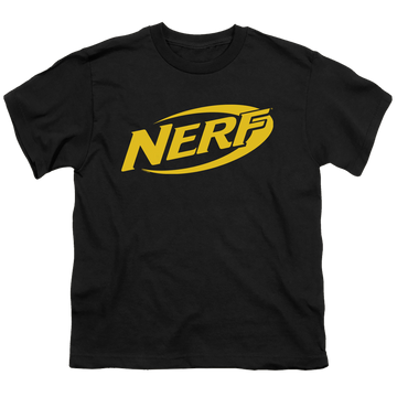 Black youth t-shirt for ages 8 to 12 with Nerf Logo graphic