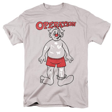 Silver men's regular fit t-shirt with Hasbro Operation Operate graphic