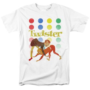 White men's regular fit t-shirt with Hasbro Gaming Old School Twister graphic