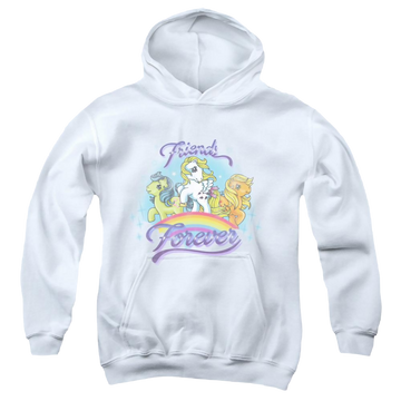 White youth hoodie for ages 8 to 12 with My Little Pony Classic Friends Forever graphic
