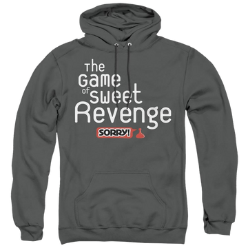 Charcoal pullover hoodie with Game of Sorry Sweet Revenge graphic