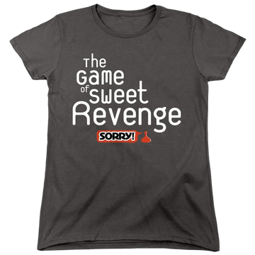 Charcoal women's t-shirt with Game of Sorry Sweet Revenge graphic