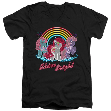Black men's v-neck t-shirt with My Little Pony Classic Neon Ponies graphic