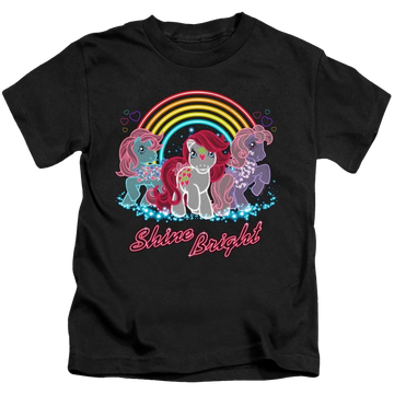 Black kid's t-shirt for ages 4 to 7 with My Little Pony Classic Neon Ponies graphic