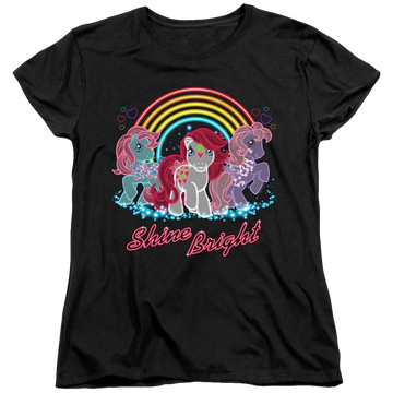 Black women's t-shirt with My Little Pony Classic Neon Ponies graphic