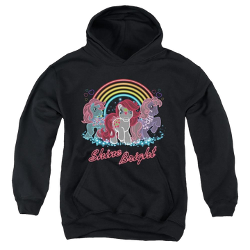 Black youth hoodie for ages 8 to 12 with My Little Pony Classic Neon Ponies graphic