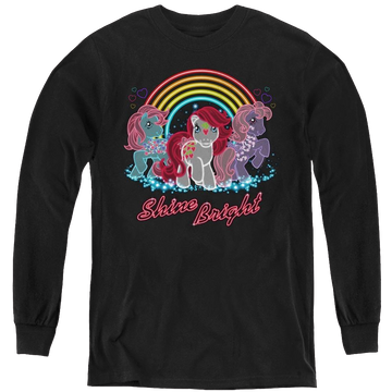 Black youth long sleeve t-shirt with My Little Pony Classic Neon Ponies graphic
