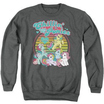 Charcoal men's crewneck sweatshirt with My Little Pony Classic Chillin With My Ponies graphic