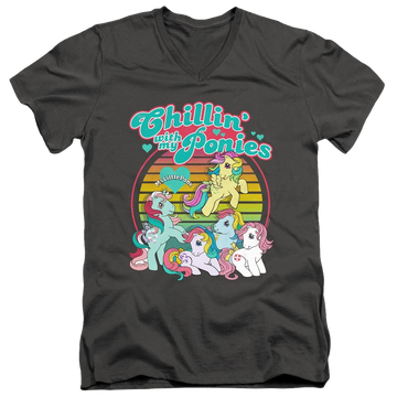 Charcoal men's v-neck t-shirt with My Little Pony Classic Chillin With My Ponies graphic