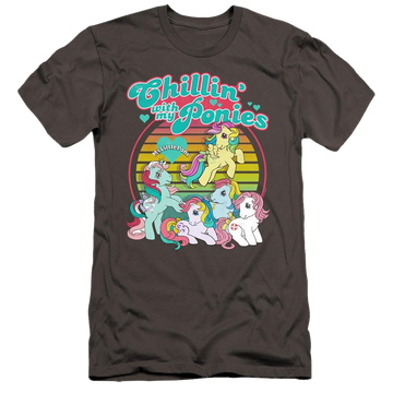 Charcoal men's premium slim fit t-shirt with My Little Pony Classic Chillin With My Ponies graphic