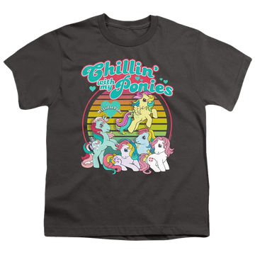 Charcoal youth t-shirt for ages 8 to 12 with My Little Pony Classic Chillin With My Ponies graphic