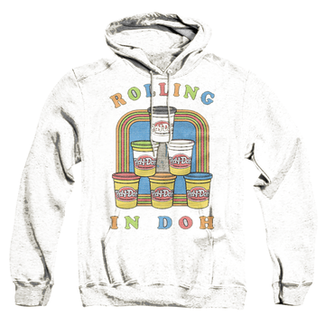Kelly green pullover hoodie with Monopoly Play-doh Rolling In Doh graphic