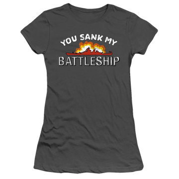 Charcoal juniors t-shirt with You Sank My Battleship graphic