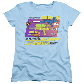 Light blue women's t-shirt with Nerf Original Super Soaker graphic