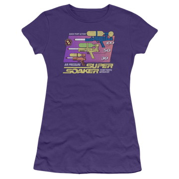 Purple juniors t-shirt with Nerf Original Super Soaker graphic