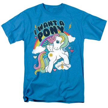 Turquoise men's regular fit t-shirt with My Little Pony Classic I Want A Pony graphic