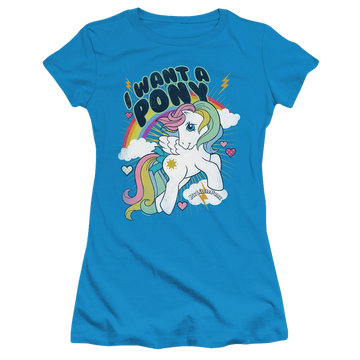 Turquoise juniors t-shirt with My Little Pony Classic I Want A Pony graphic