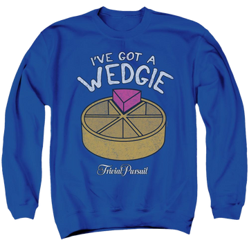 Royal men's crewneck sweatshirt with Trivial Pursuit I've Got A Wedgie graphic