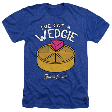 Royal men's heather t-shirt with Trivial Pursuit Hasbro Wedgie graphic