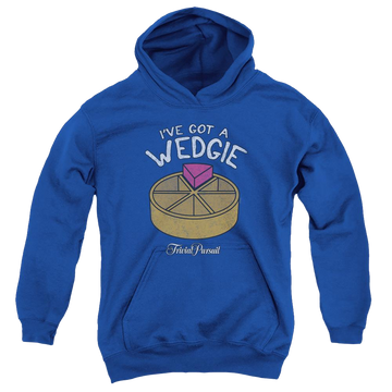 Royal youth hoodie for ages 8 to 12 with Trivial Pursuit I've Got A Wedgie graphic