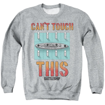 Athletic heather men's crewneck sweatshirt with Battleship Can't Touch This graphic