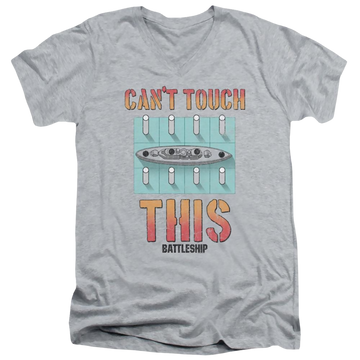 Athletic heather men's v-neck t-shirt with Battleship Can't Touch This graphic