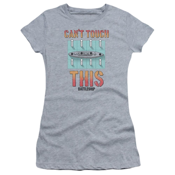 Athletic heather juniors t-shirt with Battleship Can't Touch This graphic