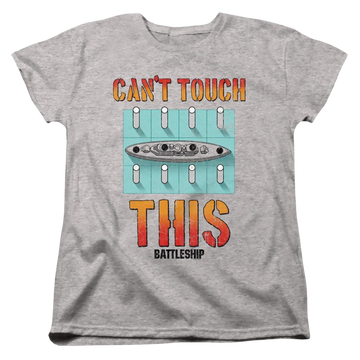 Athletic heather women's t-shirt with Battleship Can't Touch This graphic