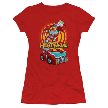 Red juniors t-shirt with Transformers Heatwave graphic