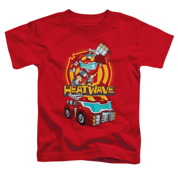 Red toddler t-shirt with Transformers Heatwave graphic