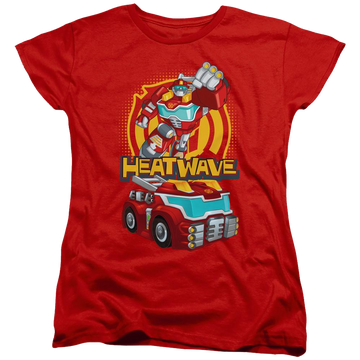 Red women's t-shirt with Transformers Heatwave graphic