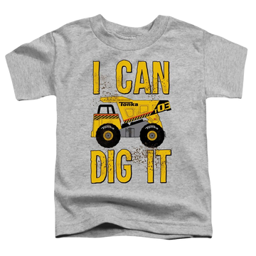 Athletic heather toddler t-shirt with Hasbro Tonka I Can Dig It graphic