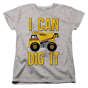 Athletic heather women's t-shirt with Hasbro Tonka I Can Dig It graphic