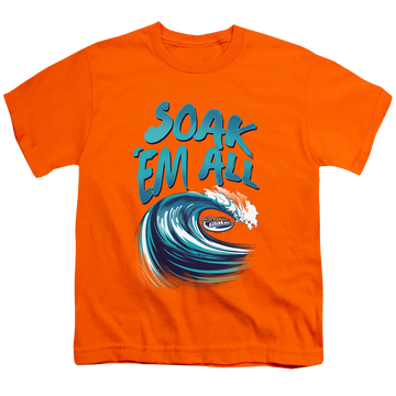 Orange youth t-shirt for ages 8 to 12 with Nerf Super Soaker Soak All graphic