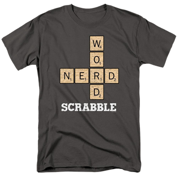 Charcoal men's regular fit t-shirt with Scrabble Word Nerd graphic