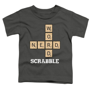 Charcoal toddler t-shirt with Scrabble Word Nerd graphic