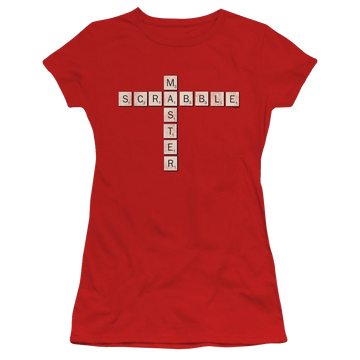 Red juniors t-shirt with Scrabble Master graphic
